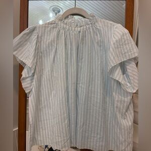 Trovata Birds of Paradise Light Blue and White Striped Carla High Neck Top